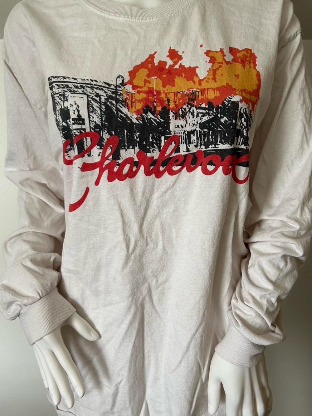 Gildan White Long Sleeve Tee with Red and Orange Graphic